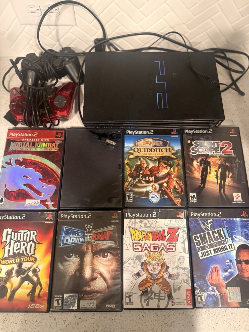 PS2 with 8 Games, Controller & Cables Works Great! Read description*